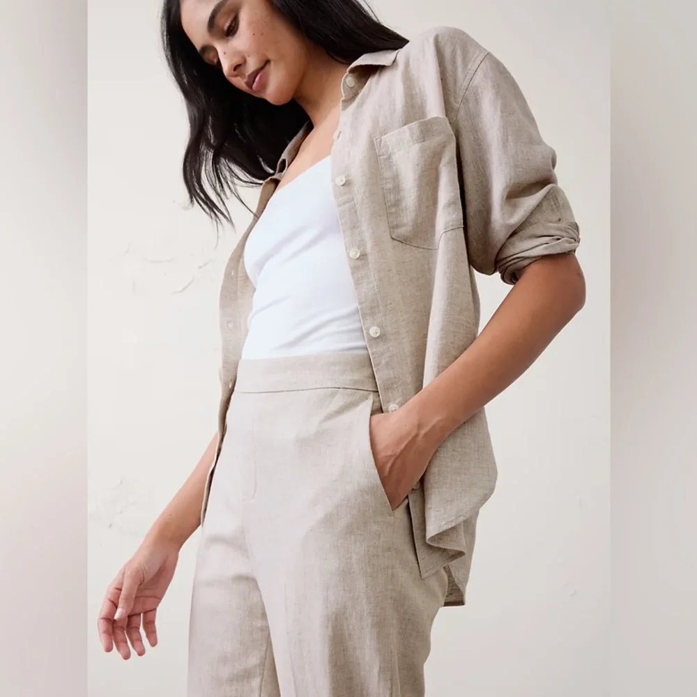 NWT! Banana Republic Tapered High Rise Linen-Blend Ankle Pants - 🩷